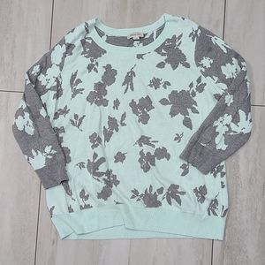 Tiffany Mint Gray Chic Floral Sweater Contrast Camo Art Cotton Wool Top Pullover